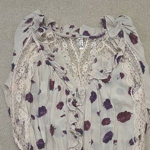 F Free People Intimately Poppy Ruffle Bodysuit Ivory Combo Size Small